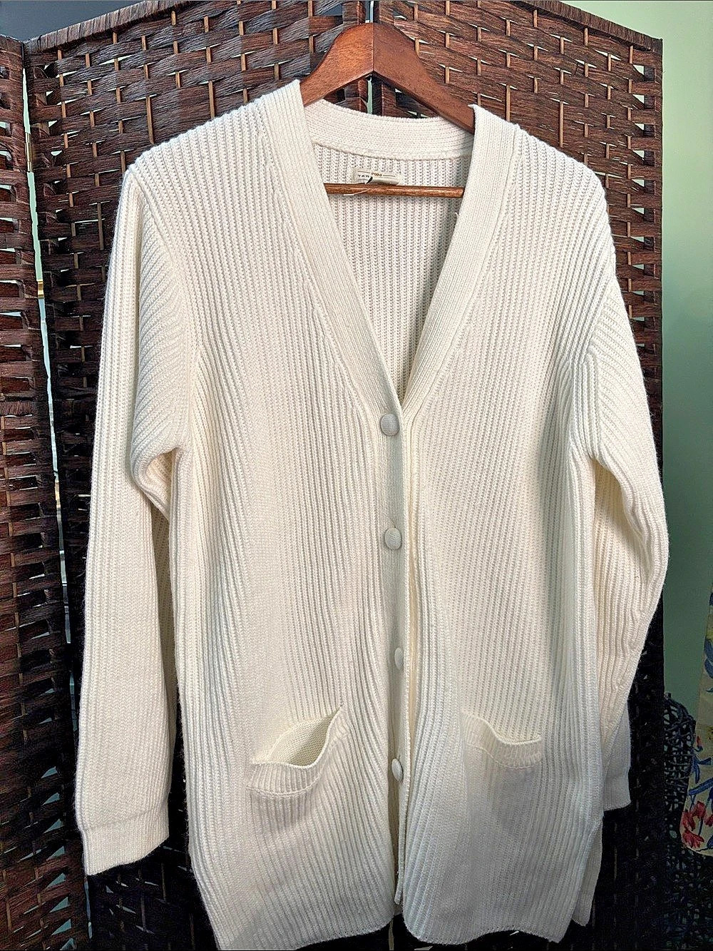 Vintage Women's Rinbed Cardigan Cream Size Large
